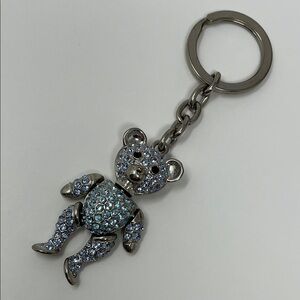 Keychain Silver Teddy Bear Movable with two shades of blue Swarovski Crystals